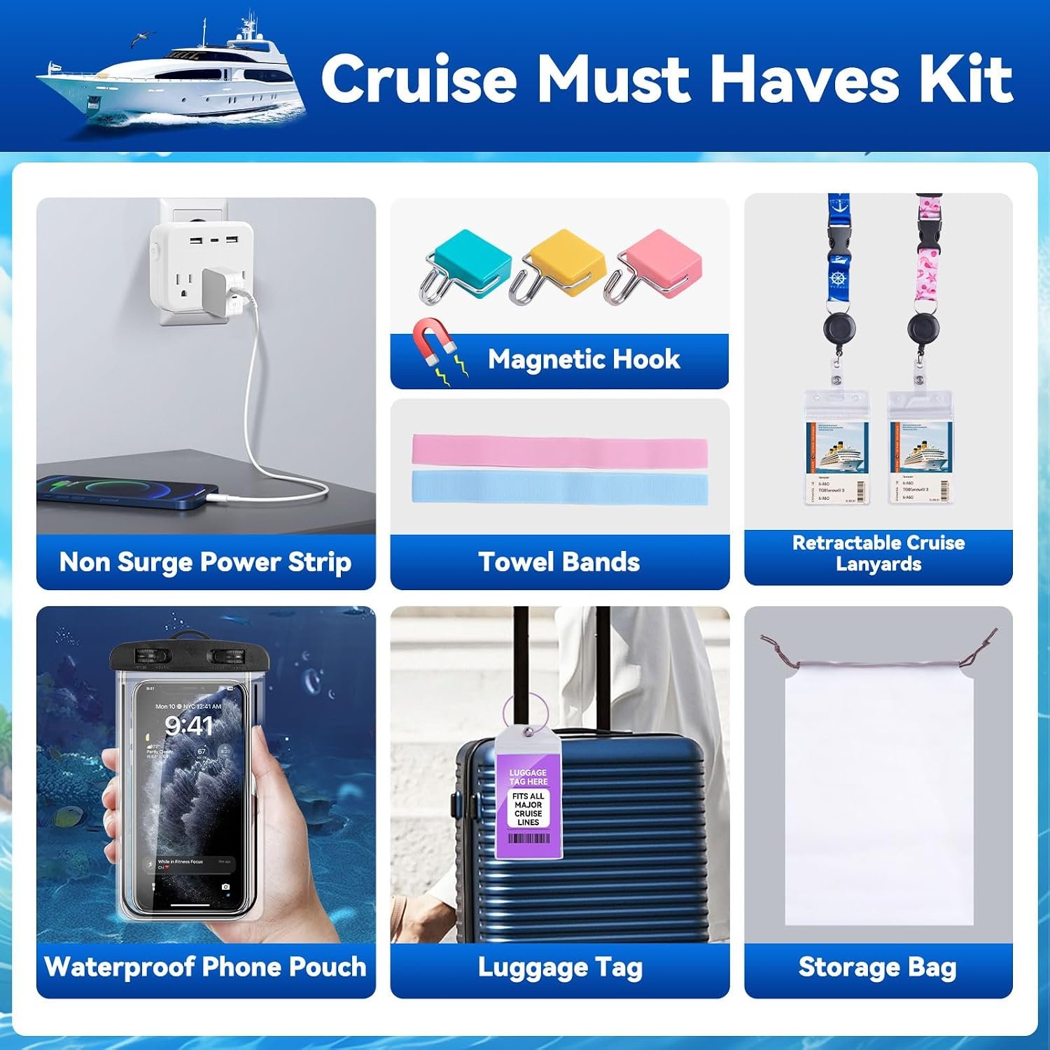 Cruise Essentials 2026, 17PCS Complete Cruise Must Haves Kit with Non-Surge Powe... 3 Cruise Essentials 2026, 17PCS Complete Cruise Must Haves Kit with Non-Surge Powe... - Image 3