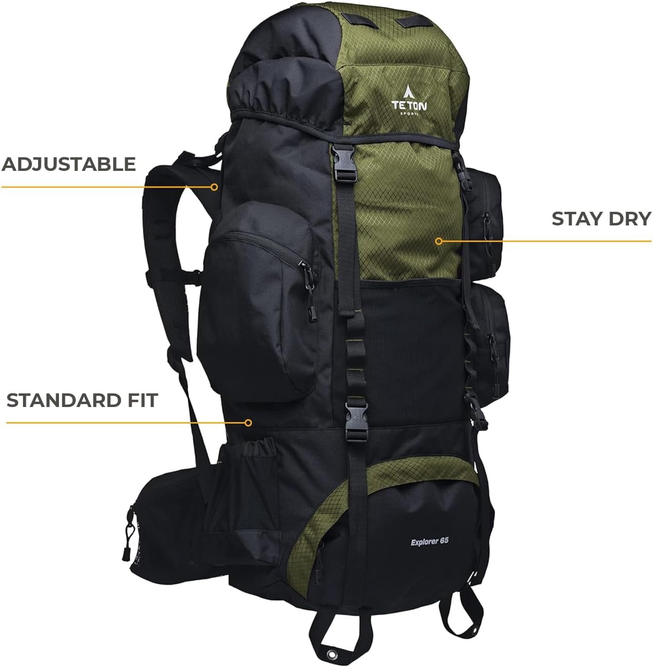 Teton 65L Explorer Internal Frame Backpack for Hiking, Camping, Backpacking, Rai... 3 Teton 65L Explorer Internal Frame Backpack for Hiking, Camping, Backpacking, Rai... - Image 3