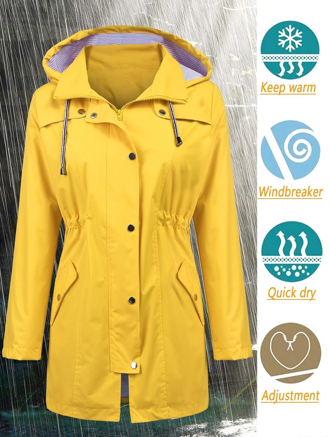 LOMON Raincoat Women Waterproof Long Hooded Trench Coats Lined Windbreaker Trave... 3 LOMON Raincoat Women Waterproof Long Hooded Trench Coats Lined Windbreaker Trave... - Image 3