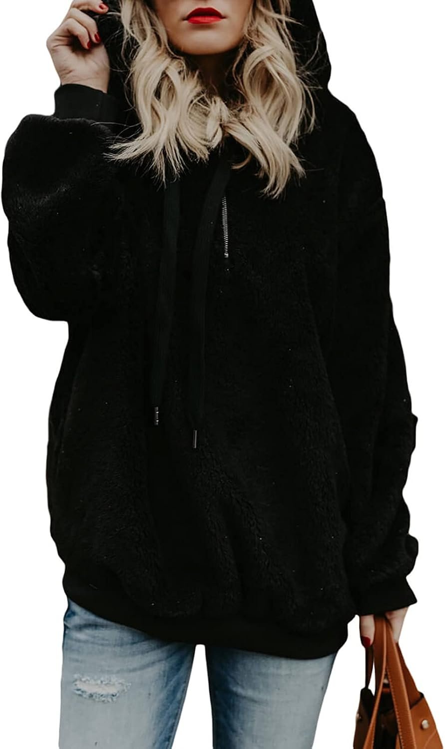 Acelitt Women's Winter Plus Size Zip Fuzzy Sherpa Sweatshirt Long Sleeve Fashion... 2 Acelitt Women's Winter Plus Size Zip Fuzzy Sherpa Sweatshirt Long Sleeve Fashion... - Image 2