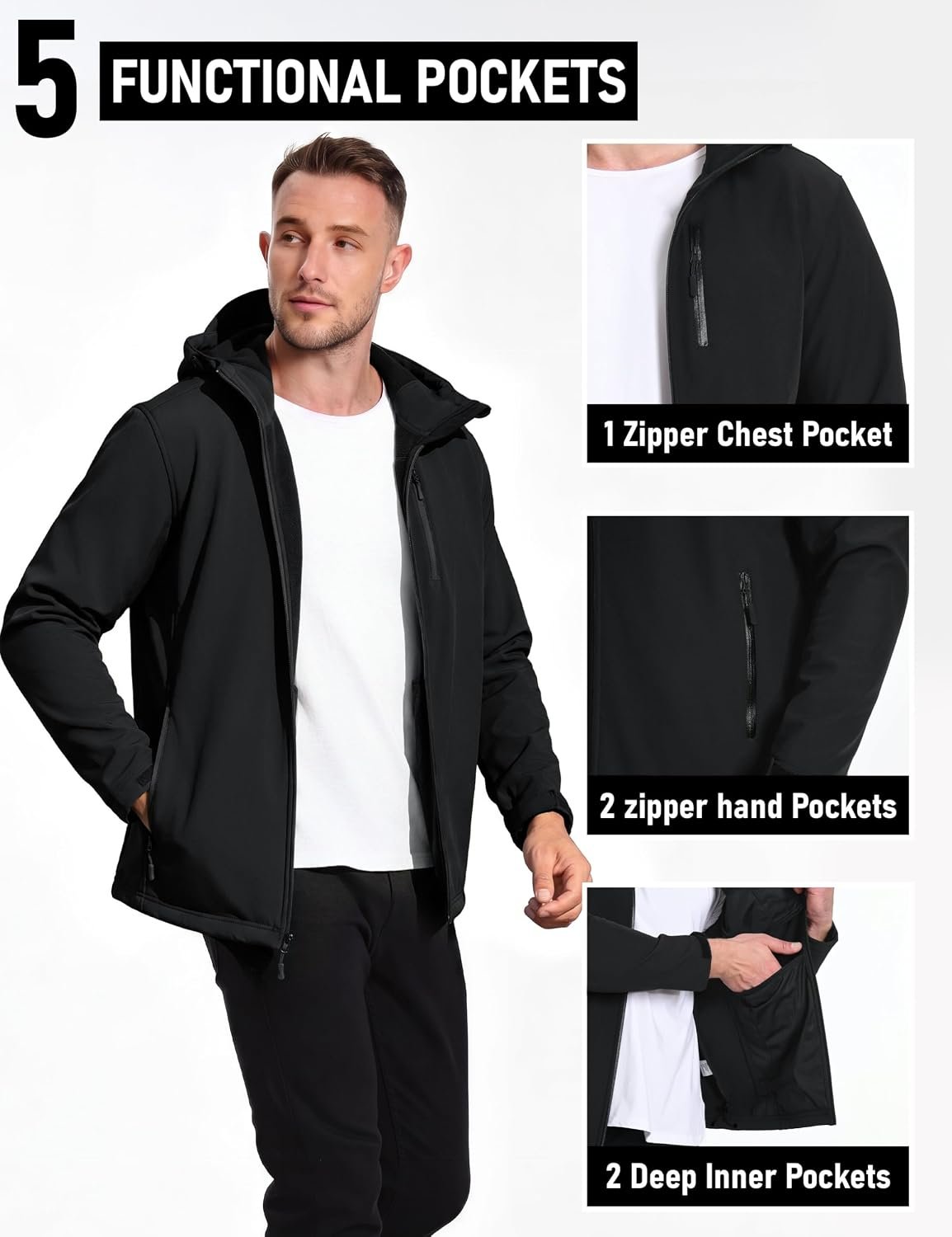 MAGCOMSEN Men's Jacket Waterproof Fleece Lightweight Softshell Rain Coat 6 MAGCOMSEN Men's Jacket Waterproof Fleece Lightweight Softshell Rain Coat - Image 6