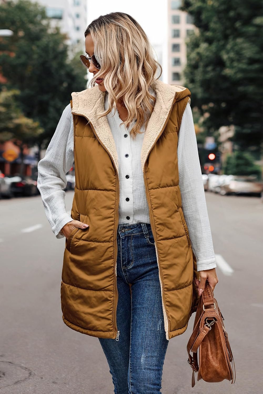 ECOWISH Women Long Puffer Vest: Fall Zip up Reversible Fleece Jacket 2026 Winter... 3 ECOWISH Women Long Puffer Vest: Fall Zip up Reversible Fleece Jacket 2026 Winter... - Image 3