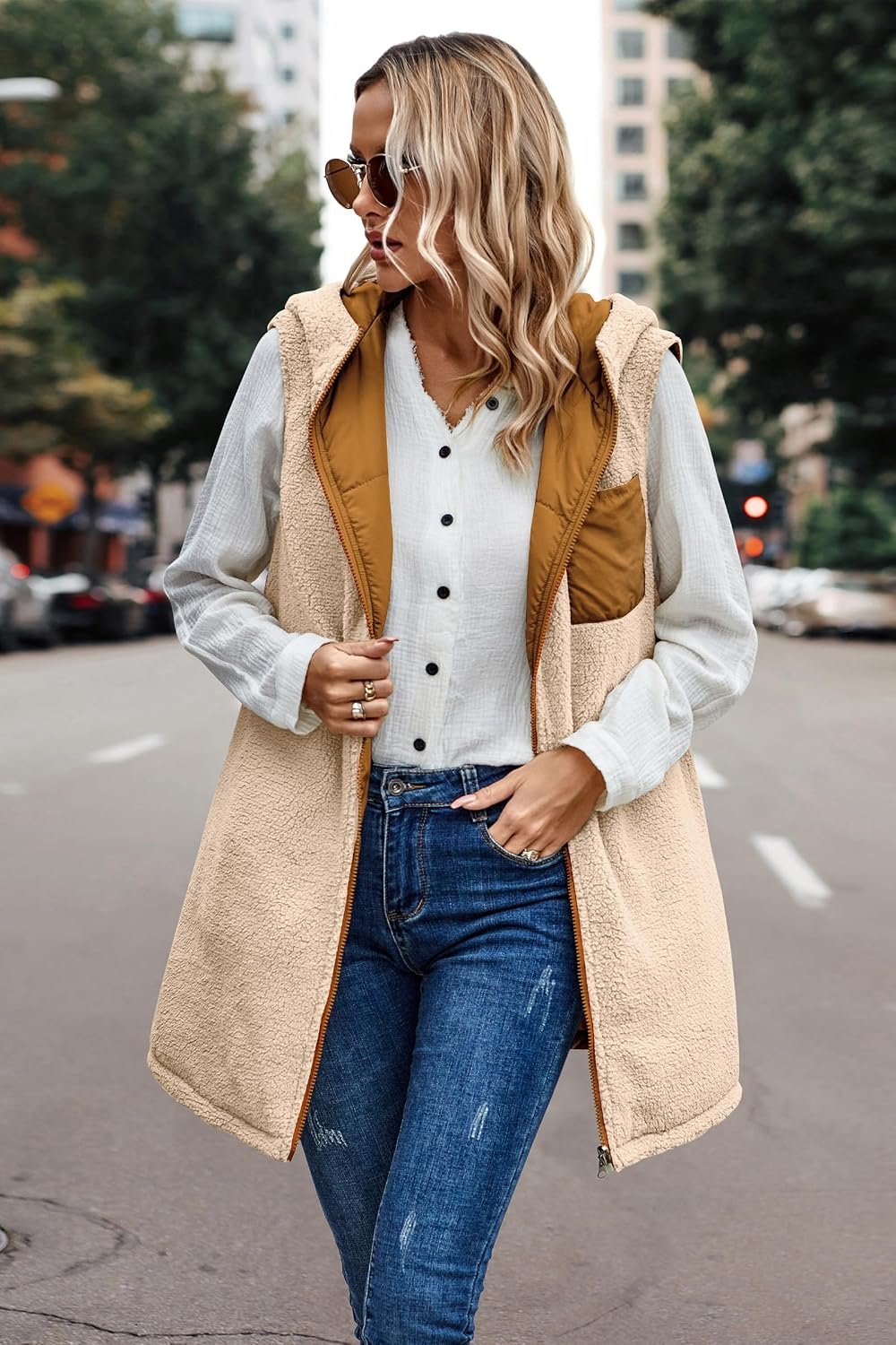 ECOWISH Women Long Puffer Vest: Fall Zip up Reversible Fleece Jacket 2026 Winter... 4 ECOWISH Women Long Puffer Vest: Fall Zip up Reversible Fleece Jacket 2026 Winter... - Image 4