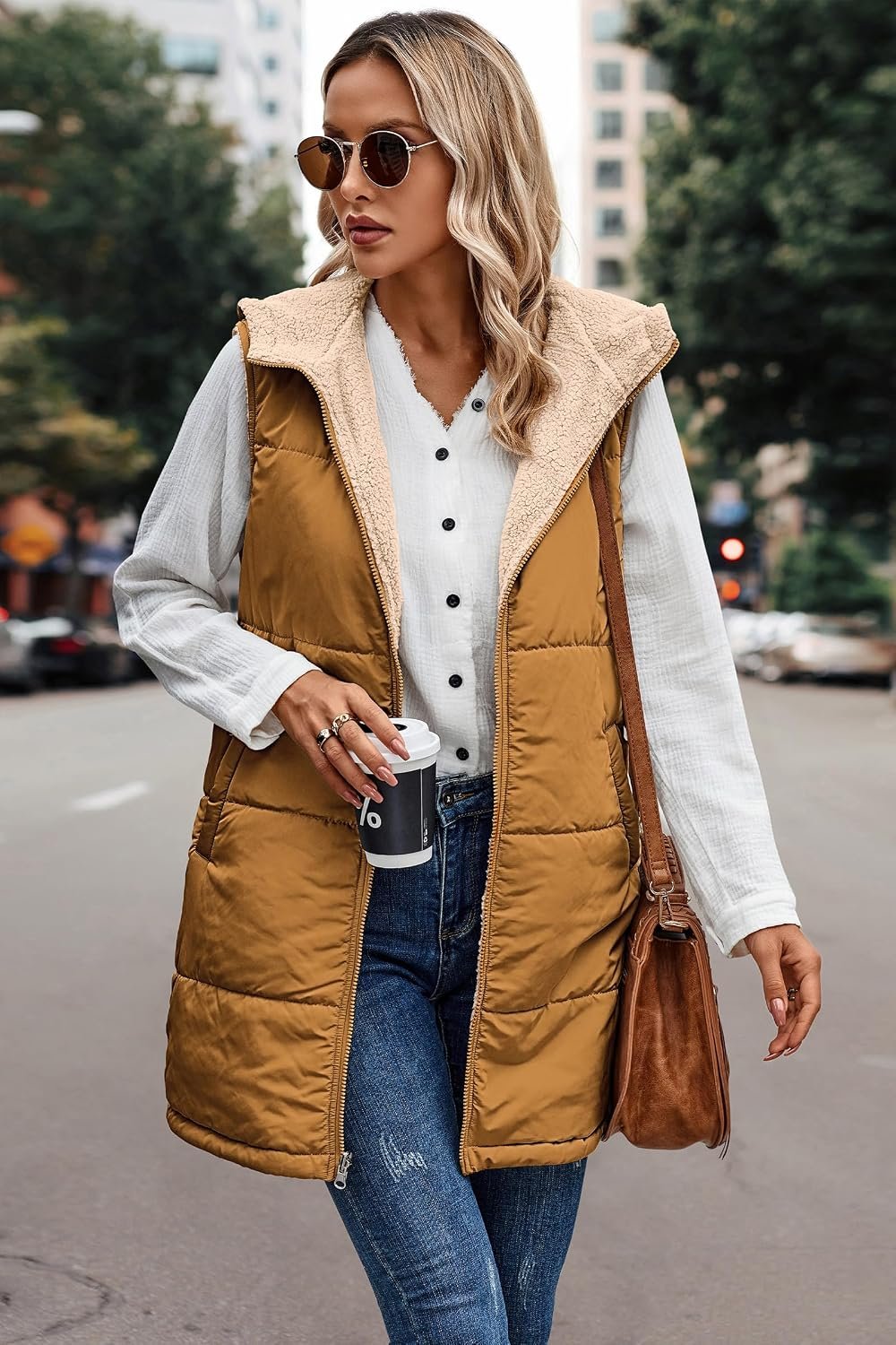 ECOWISH Women Long Puffer Vest: Fall Zip up Reversible Fleece Jacket 2026 Winter... 8 ECOWISH Women Long Puffer Vest: Fall Zip up Reversible Fleece Jacket 2026 Winter... - Image 8