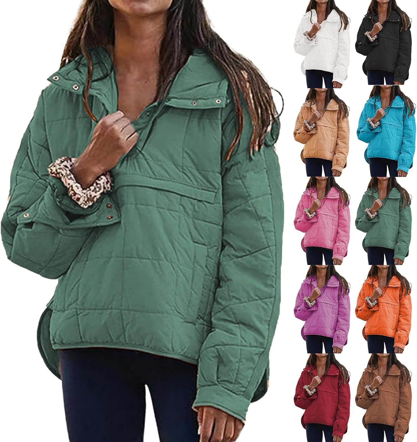 Puffer Pullover Jacket Womens Quilted Lightweight Jacket Dolman Hoodies Padded C... 5 Puffer Pullover Jacket Womens Quilted Lightweight Jacket Dolman Hoodies Padded C... - Image 5