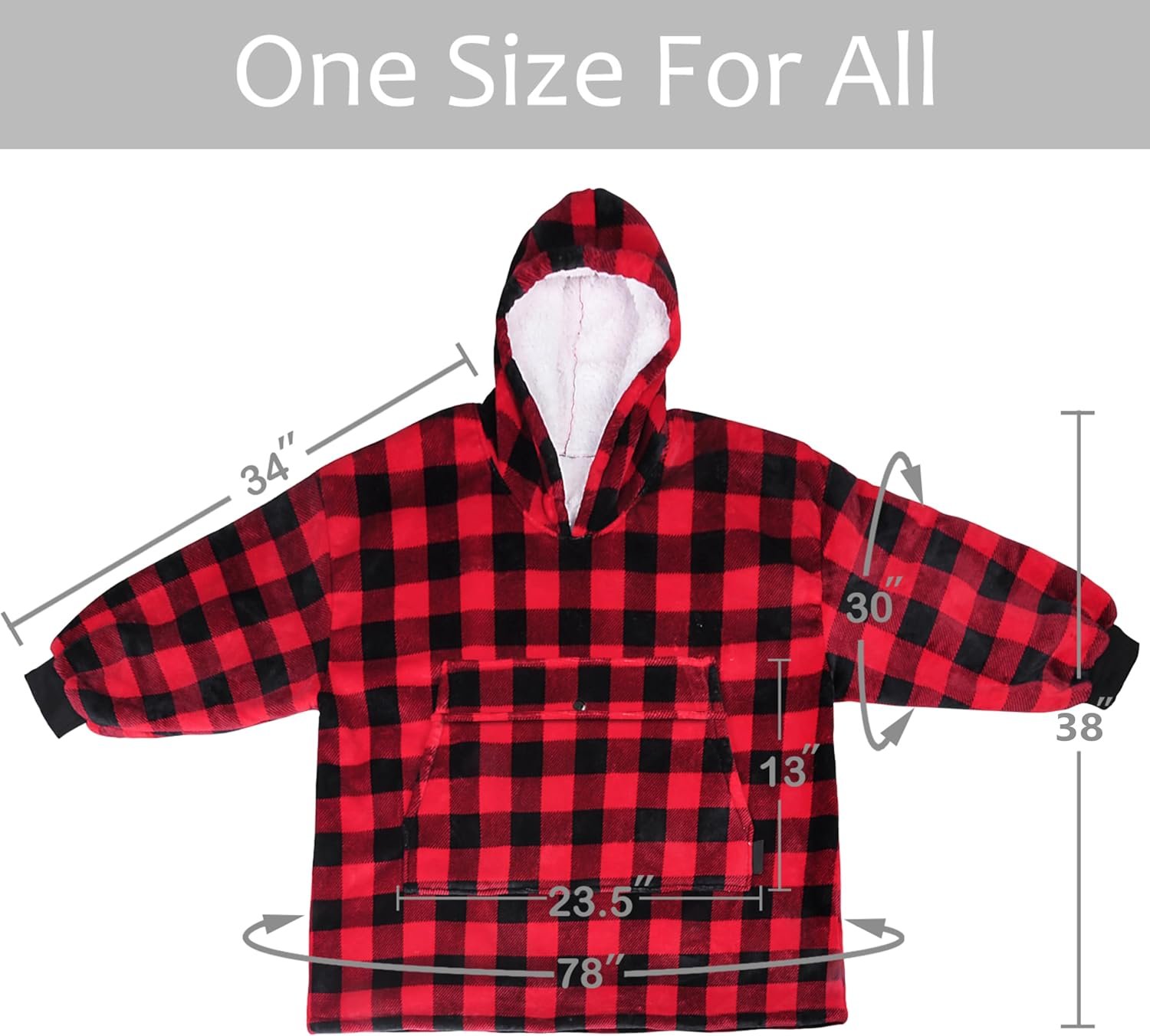 Solaris Red Plaid Wearable Blanket Hoodie with Large Pocket, Warm Super Soft Coz... 10 Solaris Red Plaid Wearable Blanket Hoodie with Large Pocket, Warm Super Soft Coz... - Image 10