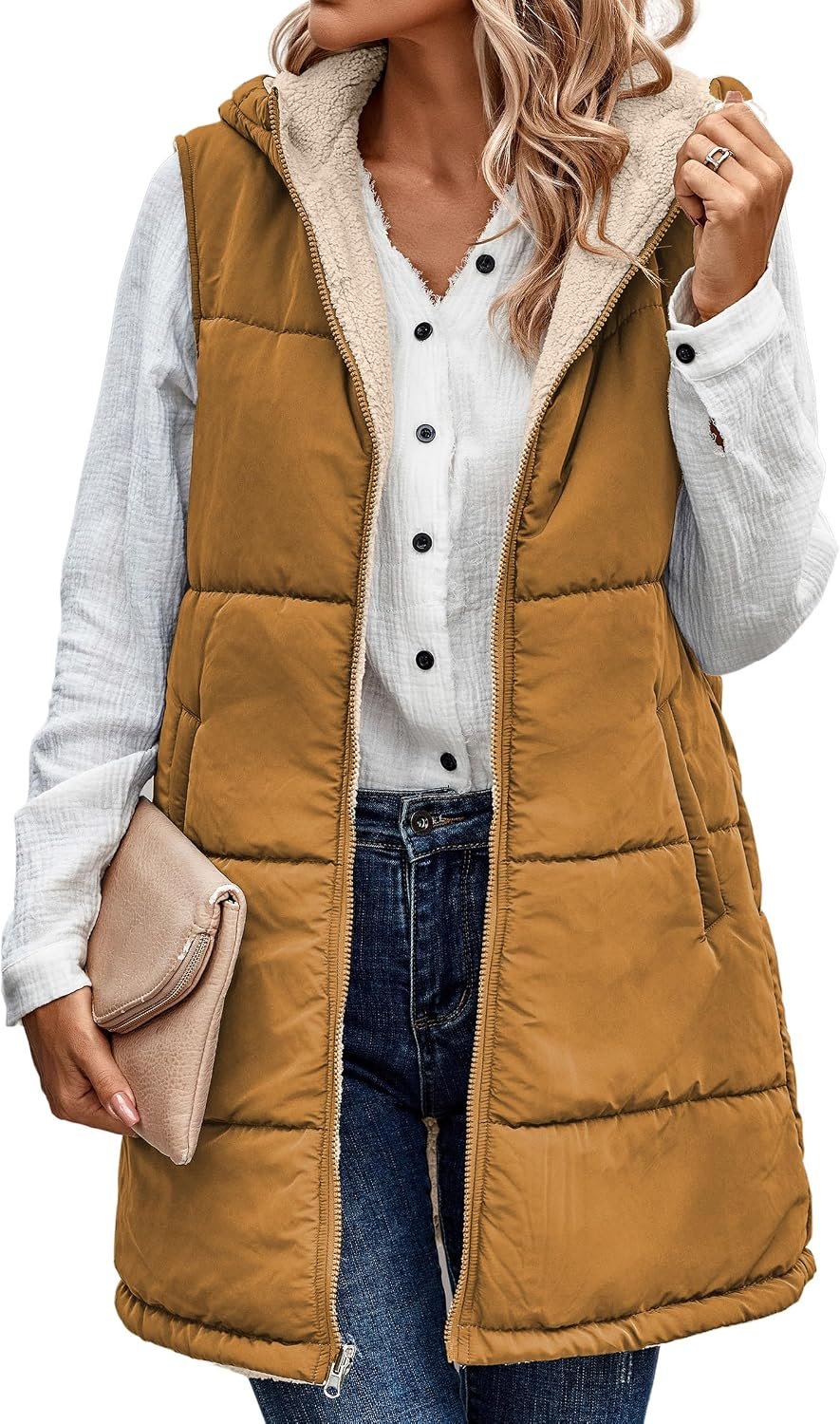 ECOWISH Women Long Puffer Vest: Fall Zip up Reversible Fleece Jacket 2026 Winter... 2 ECOWISH Women Long Puffer Vest: Fall Zip up Reversible Fleece Jacket 2026 Winter... - Image 2