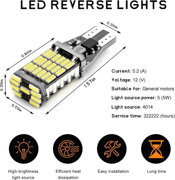 4 PCS LED Reverse Lights, 4014 45SMD 6500K 800LM High Bright Brake Light Turn Si... - Image 3